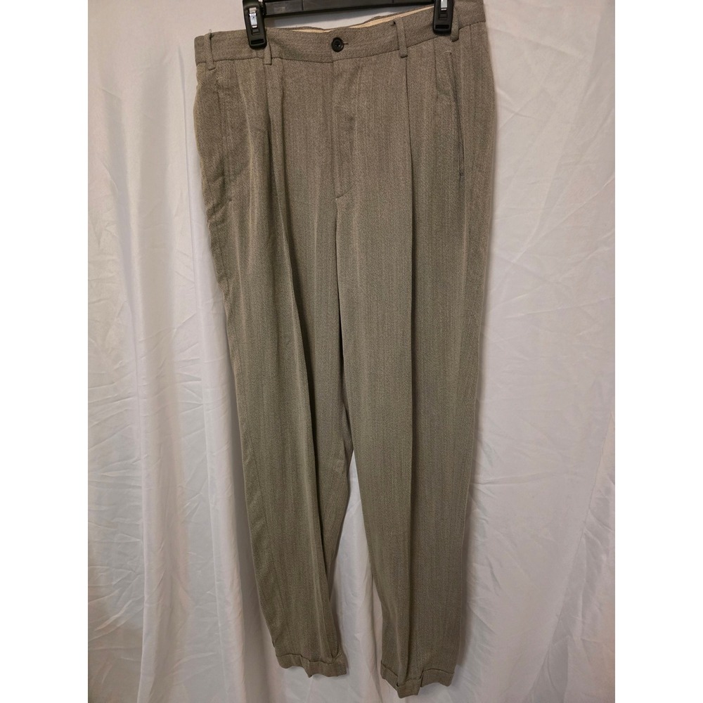 Le Collezioni Structure Mens 34 Pleated Italian Fabric Dress Pants Khaki Tan